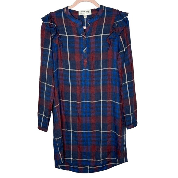 Anthropologie Cloth & Stone Plaid Ruffle T-Shirt Dress - Picture 2 of 12